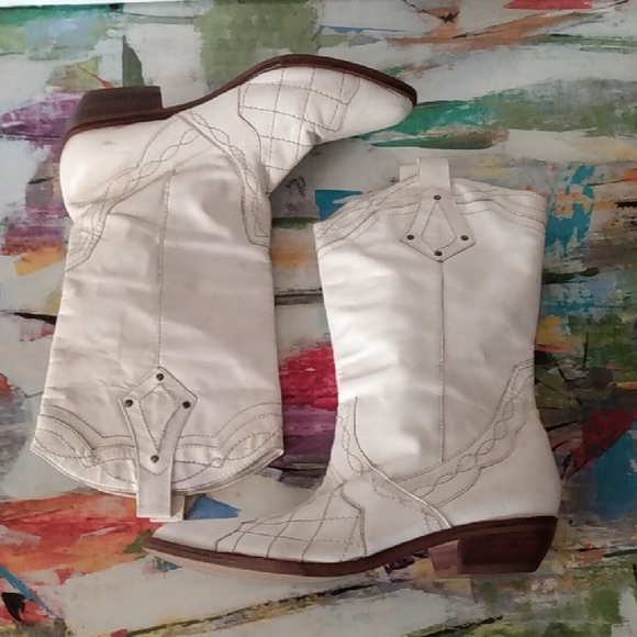 Wild Pair Shoes - Vtg 80s Wild Pair White Cowboy Cowgirl Boots Festival Rodeo Cosplay